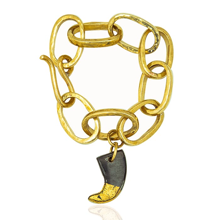 Adele Dejak hammered brass gold-tone handmade African inspired bold smooth statement K-ju bracelet