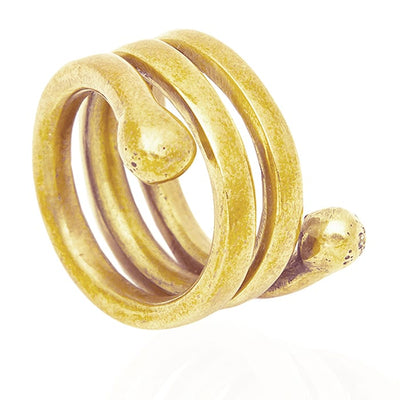 Adele Dejak hammered brass gold-tone handmade African inspired bold multilayered smooth statement spiral Sani ring